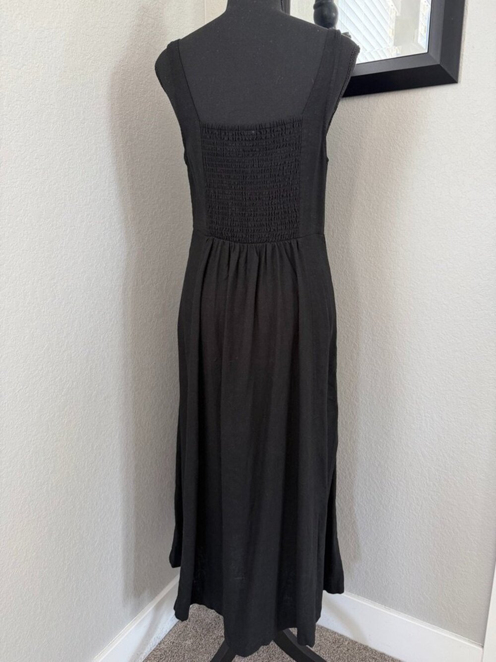 OLD NAVY Black Linen Midi Dress Sweetheart Neck Medium - Picture 4 of 11